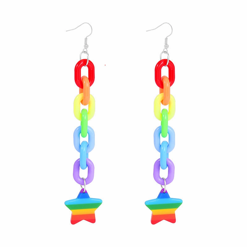 Wholesale Rainbow Flag Love Heart Alloy Pendant Drip Oil Earrings