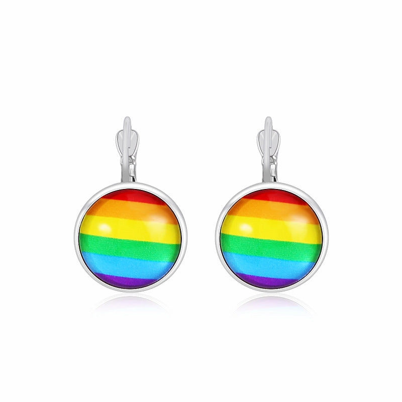 Wholesale Rainbow Flag Love Heart Alloy Pendant Drip Oil Earrings
