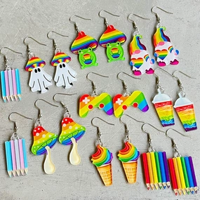 Wholesale Rainbow Game Machine Mushroom Elf Drink Color Pen Acrylic Fun Earrings