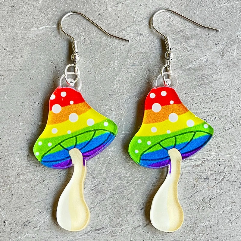 Wholesale Rainbow Game Machine Mushroom Elf Drink Color Pen Acrylic Fun Earrings