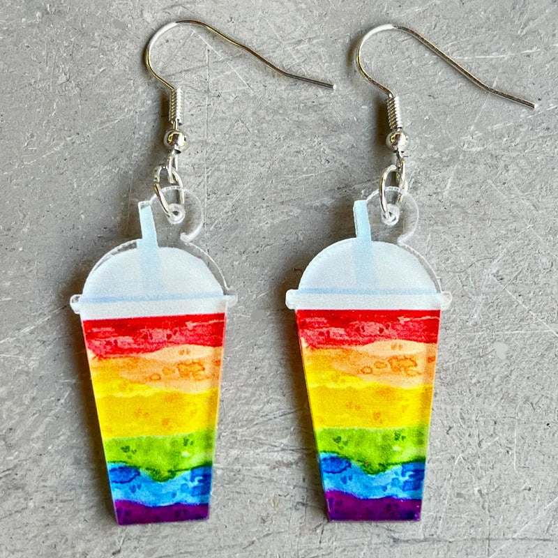 Wholesale Rainbow Game Machine Mushroom Elf Drink Color Pen Acrylic Fun Earrings