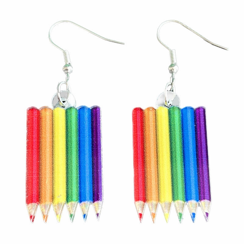 Wholesale Rainbow Game Machine Mushroom Elf Drink Color Pen Acrylic Fun Earrings
