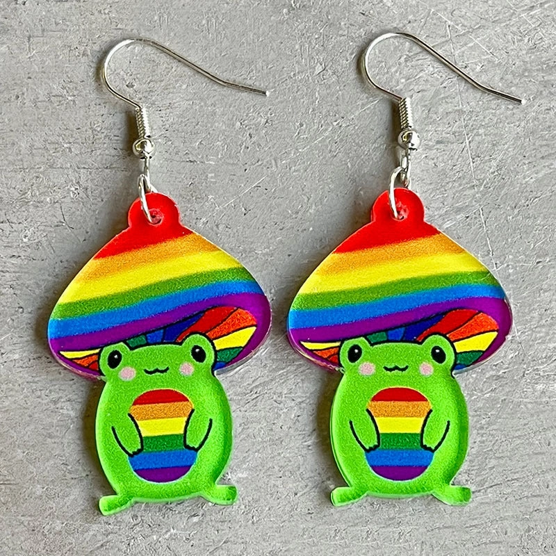 Wholesale Rainbow Game Machine Mushroom Elf Drink Color Pen Acrylic Fun Earrings