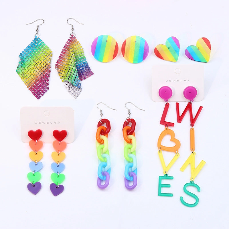 Wholesale Rainbow Gay Alloy Ear Studs
