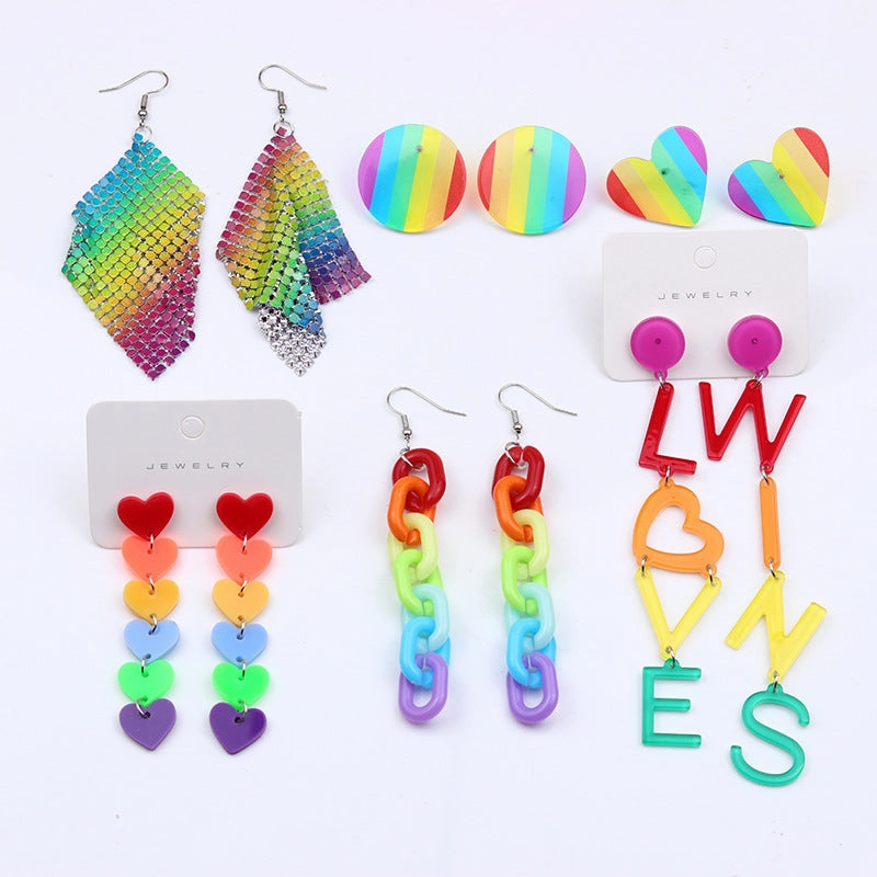 Wholesale Rainbow Gay Alloy Ear Studs