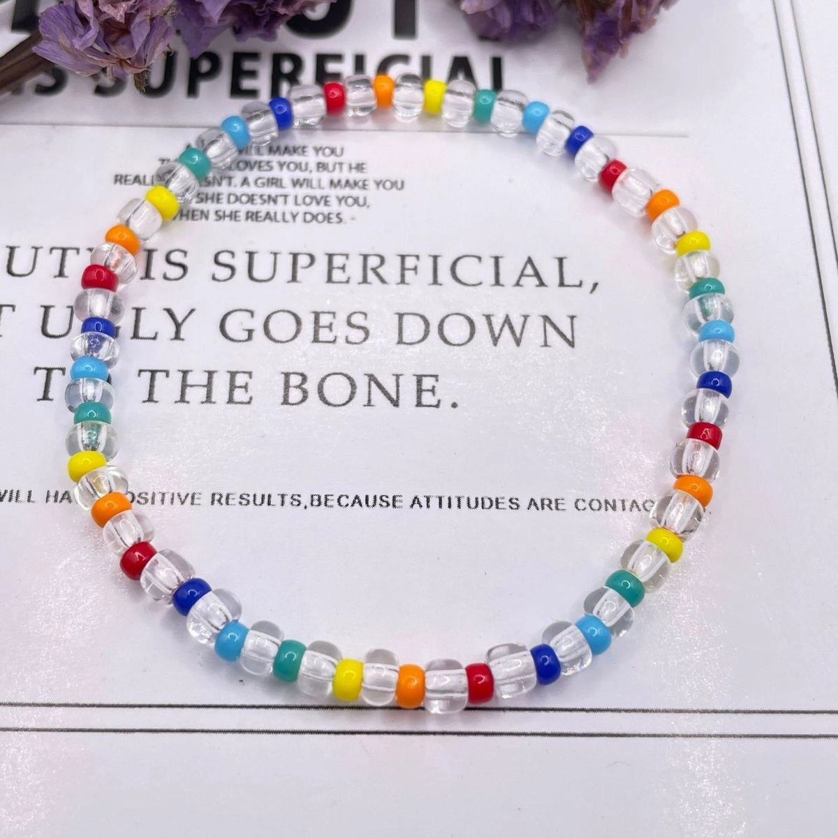 Wholesale Rainbow Glass Rice Bead Bracelet