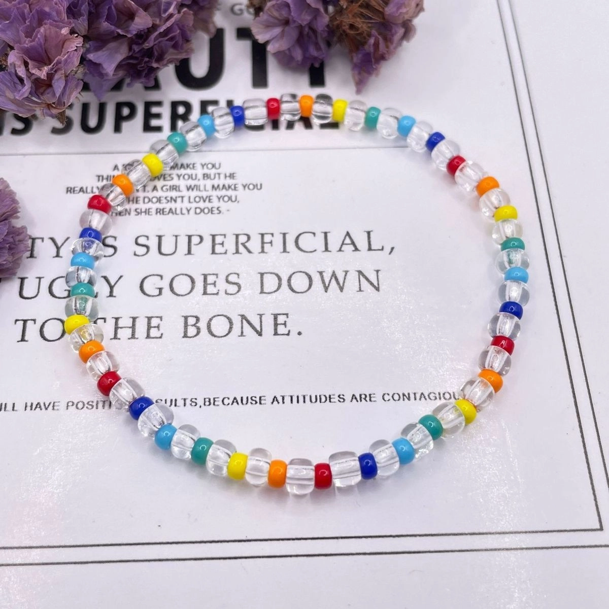 Wholesale Rainbow Glass Rice Bead Bracelet