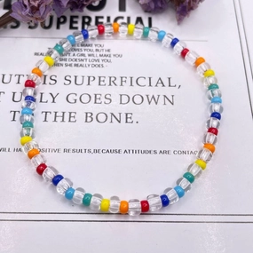 Wholesale Rainbow Glass Rice Bead Bracelet
