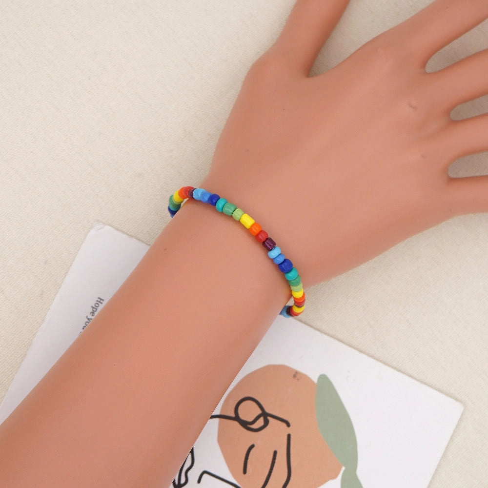 Wholesale Rainbow Glass Rice Beads Clear Beads Gradient Color Bracelet