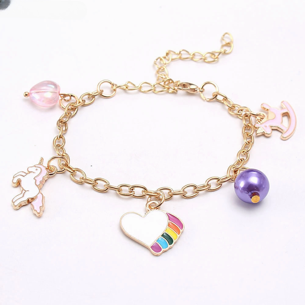 Wholesale Rainbow Heart Drip Oil Alloy Pendant Bracelet
