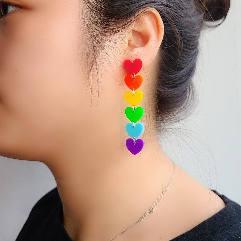 Wholesale Rainbow Hearts Acrylic Earrings