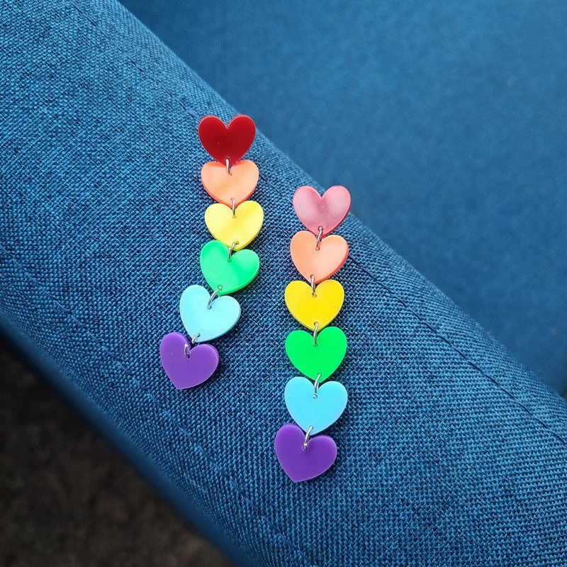 Wholesale Rainbow Hearts Acrylic Earrings