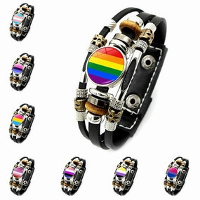 Wholesale Rainbow Leather Multilayer Beaded Weave Bracelet