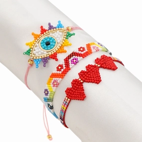 Wholesale Rainbow Lucky Eye Beads Woven Heart Bracelet
