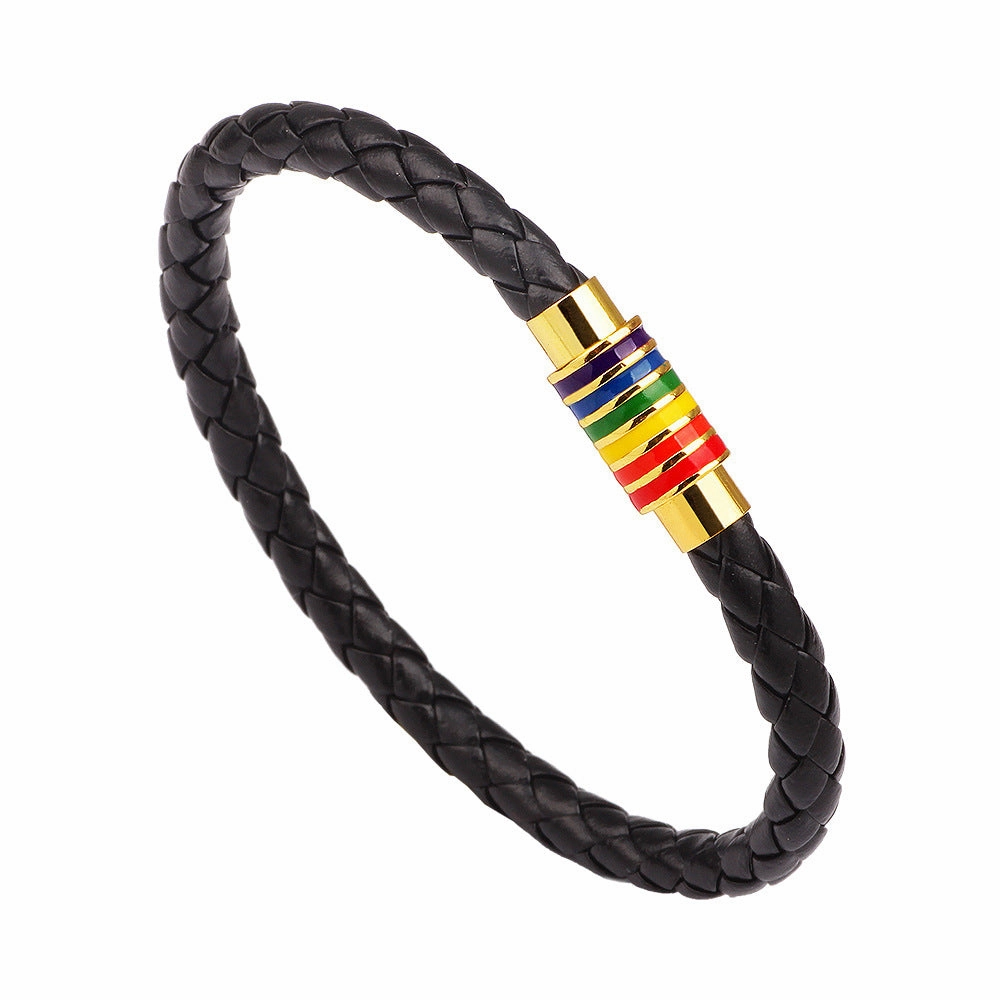 Wholesale Rainbow Magnetic Closure Leather Bracelet