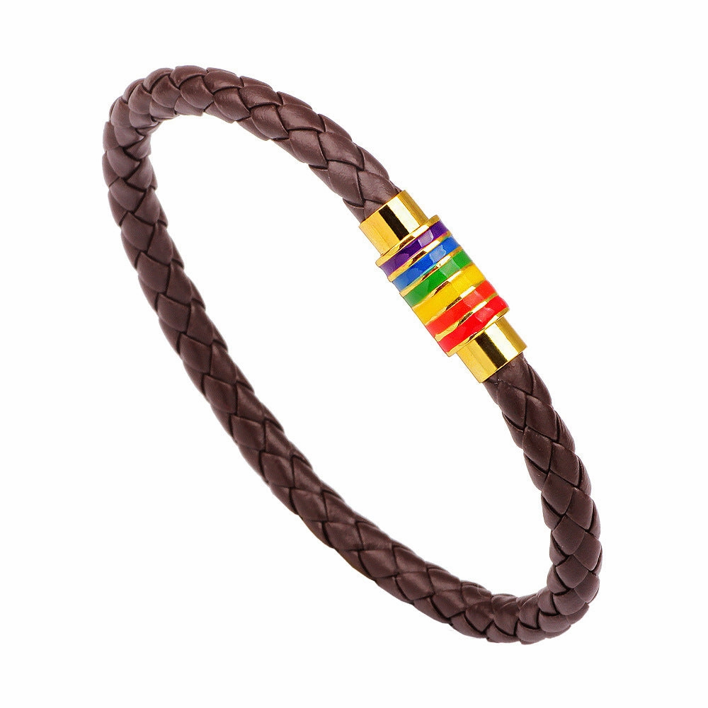 Wholesale Rainbow Magnetic Closure Leather Bracelet