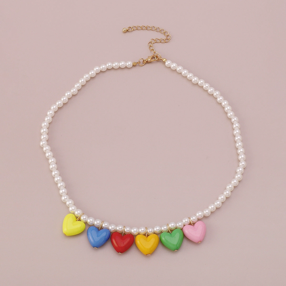 Wholesale Rainbow Pearl Resin Love Sweet Cool Necklace