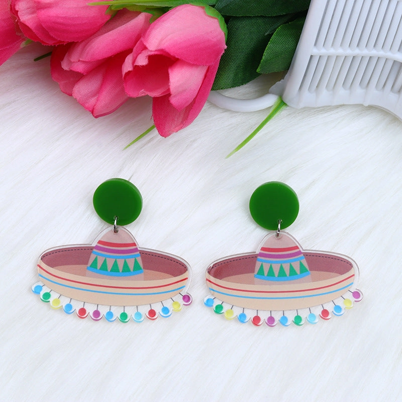 Wholesale Rainbow Pony Playing Guitar Cactus Acrylic Earrings