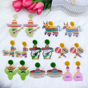 Wholesale Rainbow Pony Playing Guitar Cactus Acrylic Earrings