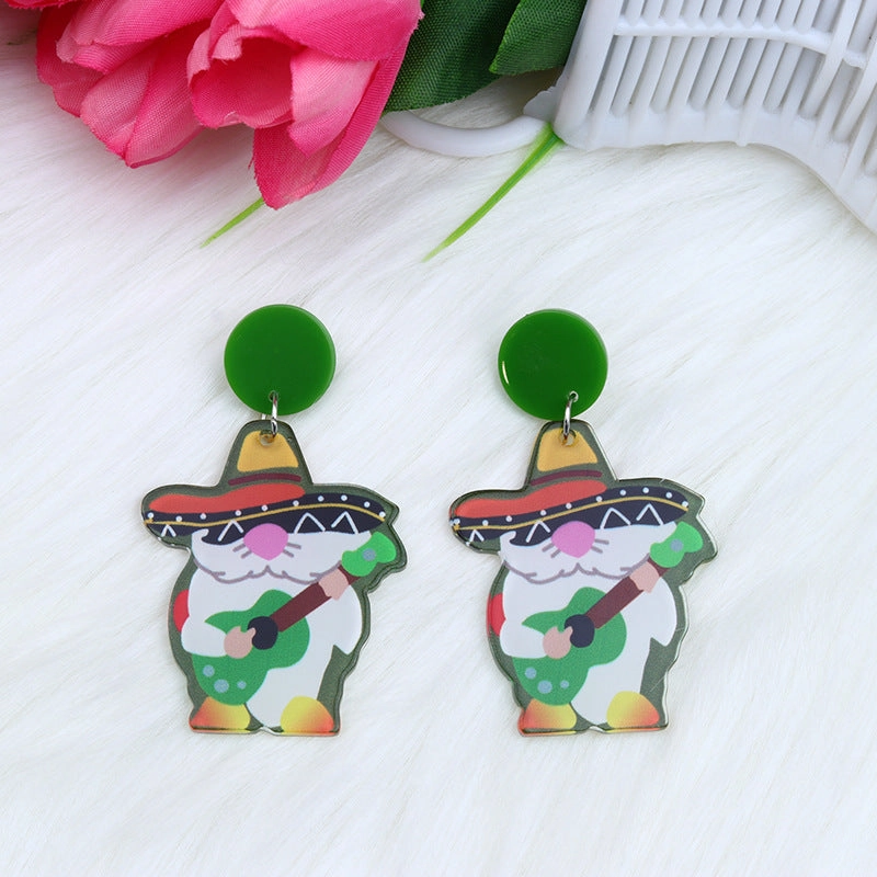 Wholesale Rainbow Pony Playing Guitar Cactus Acrylic Earrings