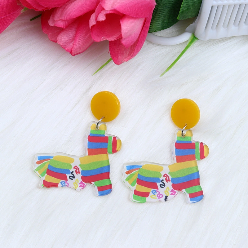 Wholesale Rainbow Pony Playing Guitar Cactus Acrylic Earrings