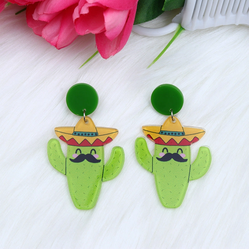 Wholesale Rainbow Pony Playing Guitar Cactus Acrylic Earrings