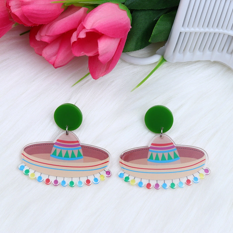 Wholesale Rainbow Pony Playing Guitar Cactus Acrylic Earrings