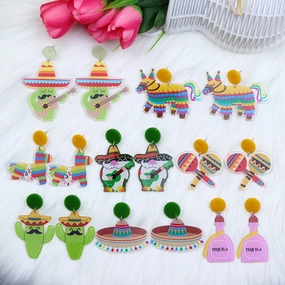 Wholesale Rainbow Pony Playing Guitar Cactus Acrylic Earrings