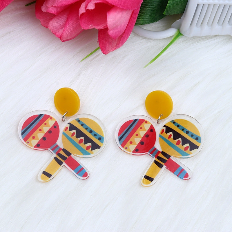Wholesale Rainbow Pony Playing Guitar Cactus Acrylic Earrings
