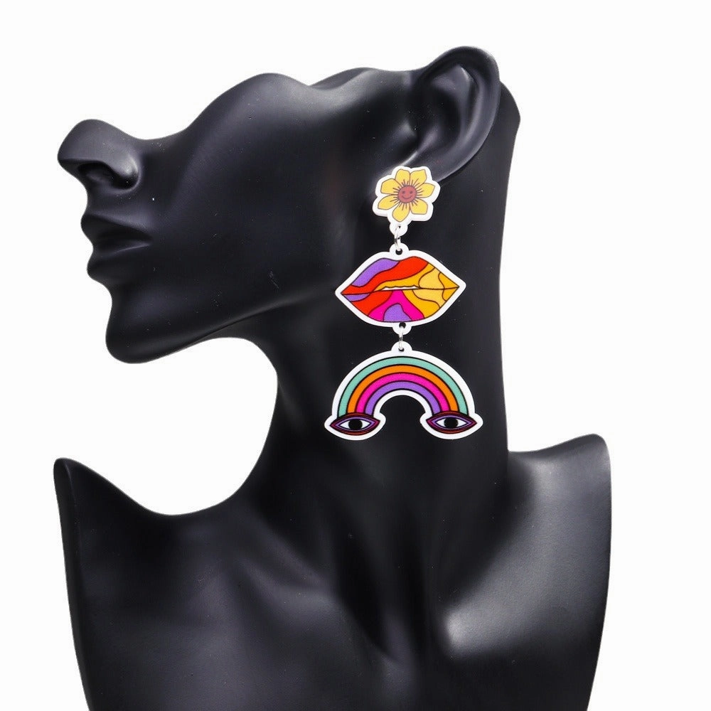 Wholesale Rainbow Print Colorful Butterfly Sunflower Acrylic Earrings
