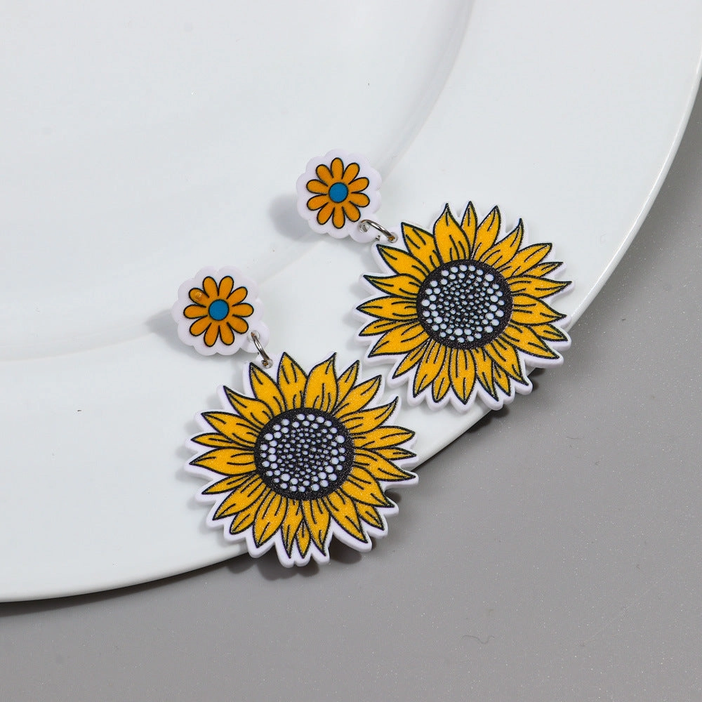 Wholesale Rainbow Print Colorful Butterfly Sunflower Acrylic Earrings