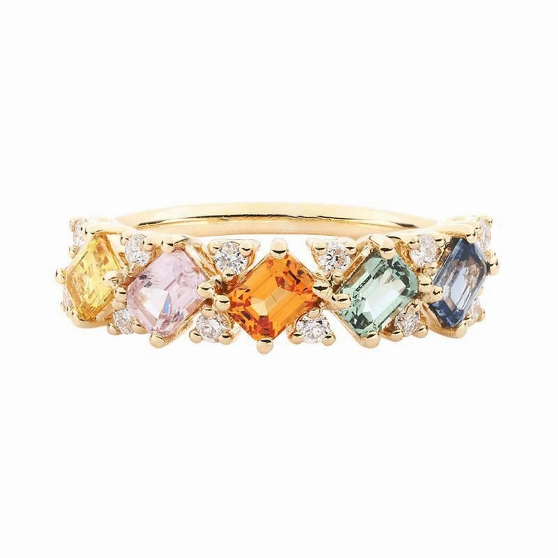 Wholesale Rainbow Series Inlaid Colored Sapphire Bronze Rings