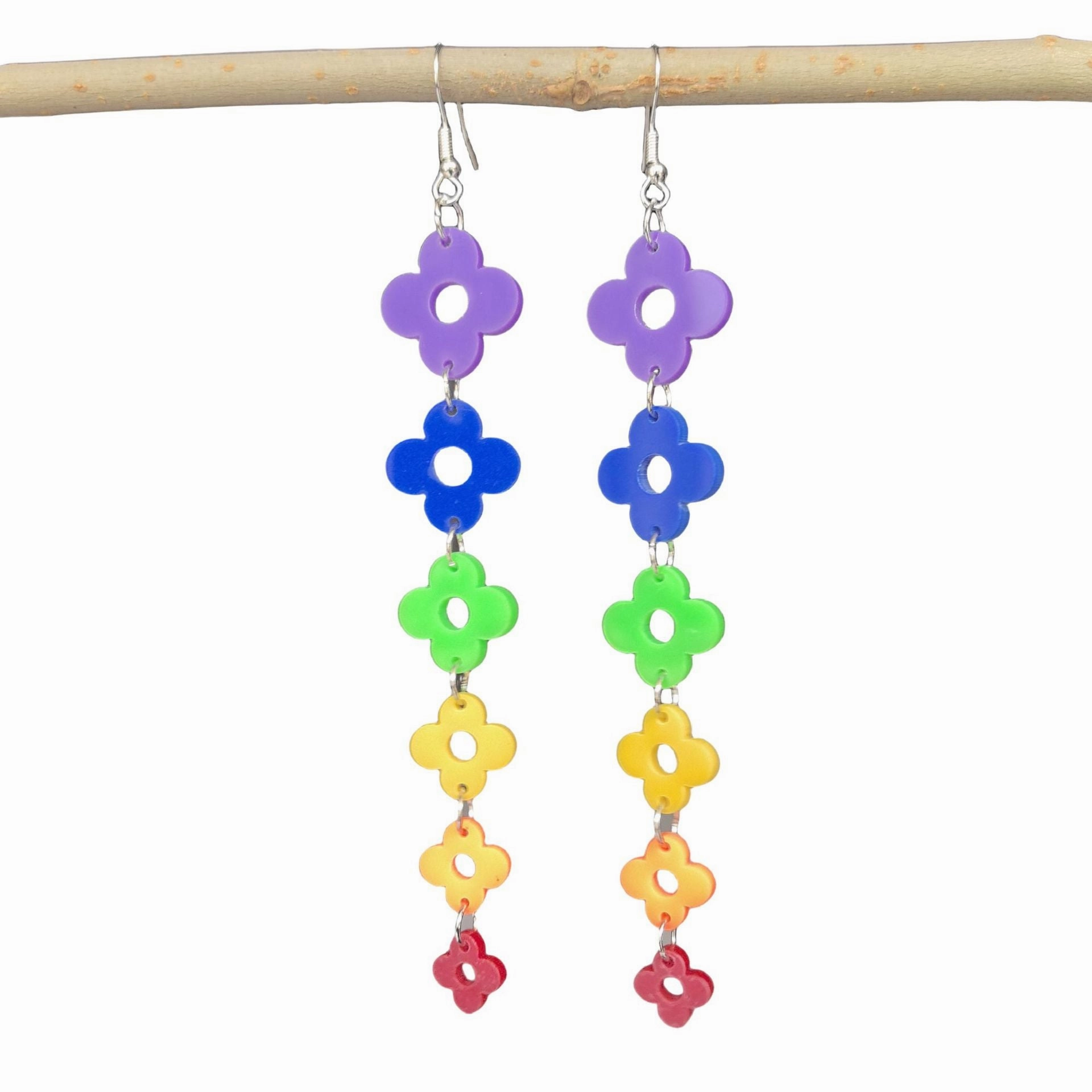 Wholesale Rainbow six-color acrylic tassel heart flower arrow earrings