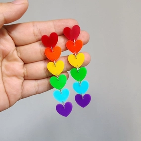 Wholesale Rainbow six-color acrylic tassel heart flower arrow earrings