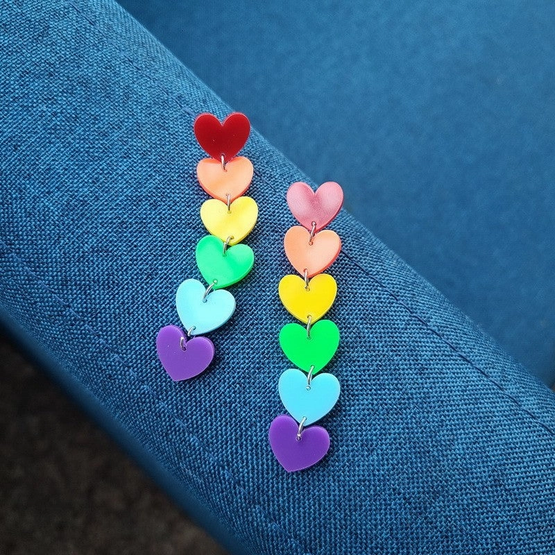 Wholesale Rainbow six-color acrylic tassel heart flower arrow earrings