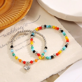 Wholesale Rainbow Smiley Bear Heart Beaded Bracelet