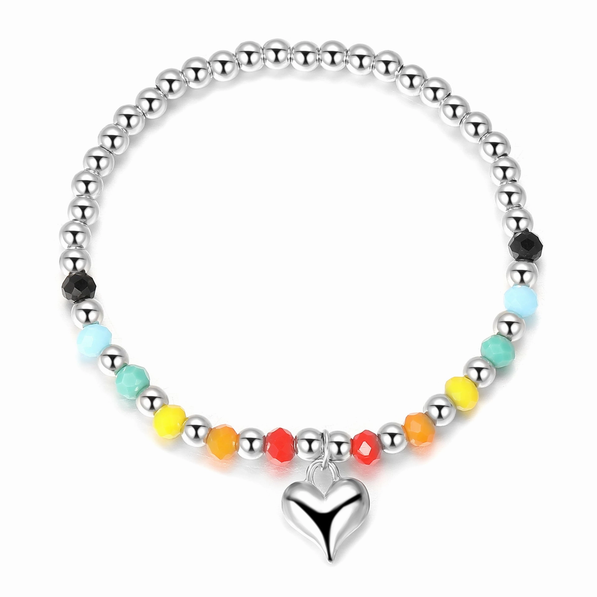 Wholesale Rainbow Smiley Bear Heart Beaded Bracelet