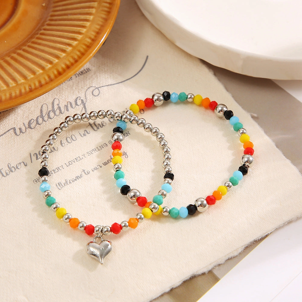 Wholesale Rainbow Smiley Bear Heart Beaded Bracelet
