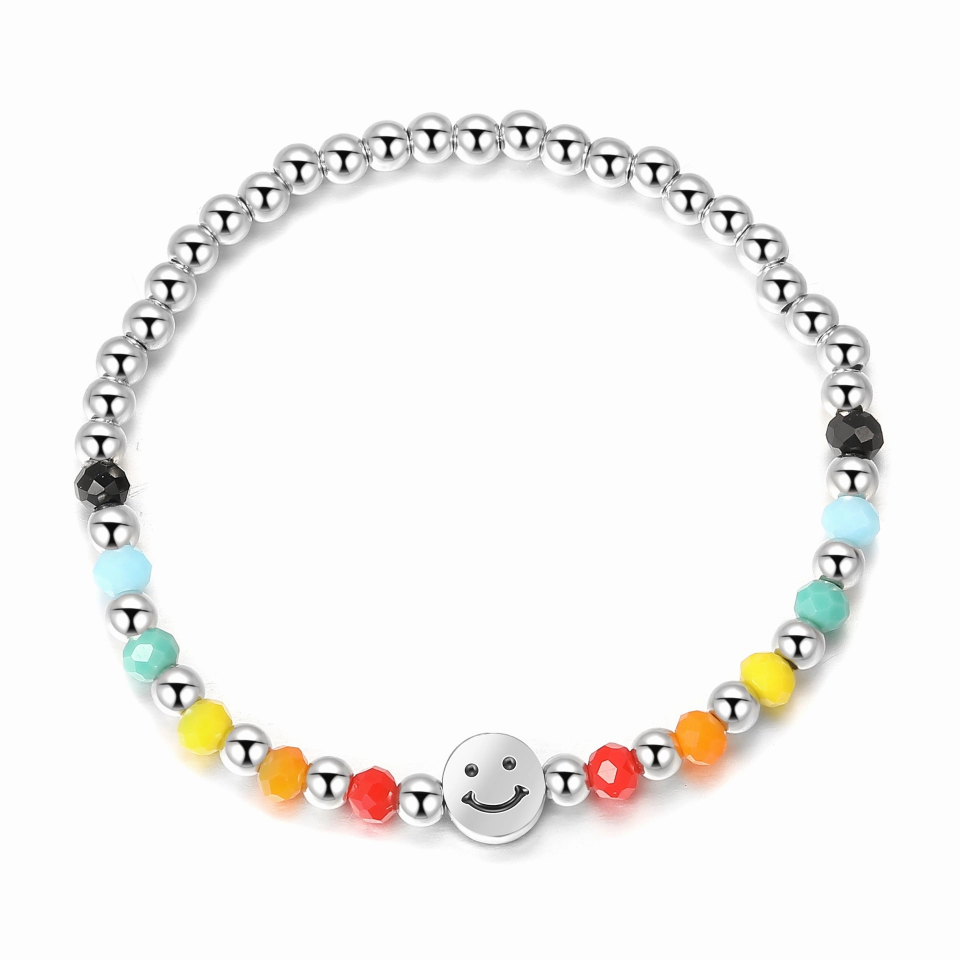 Wholesale Rainbow Smiley Bear Heart Beaded Bracelet