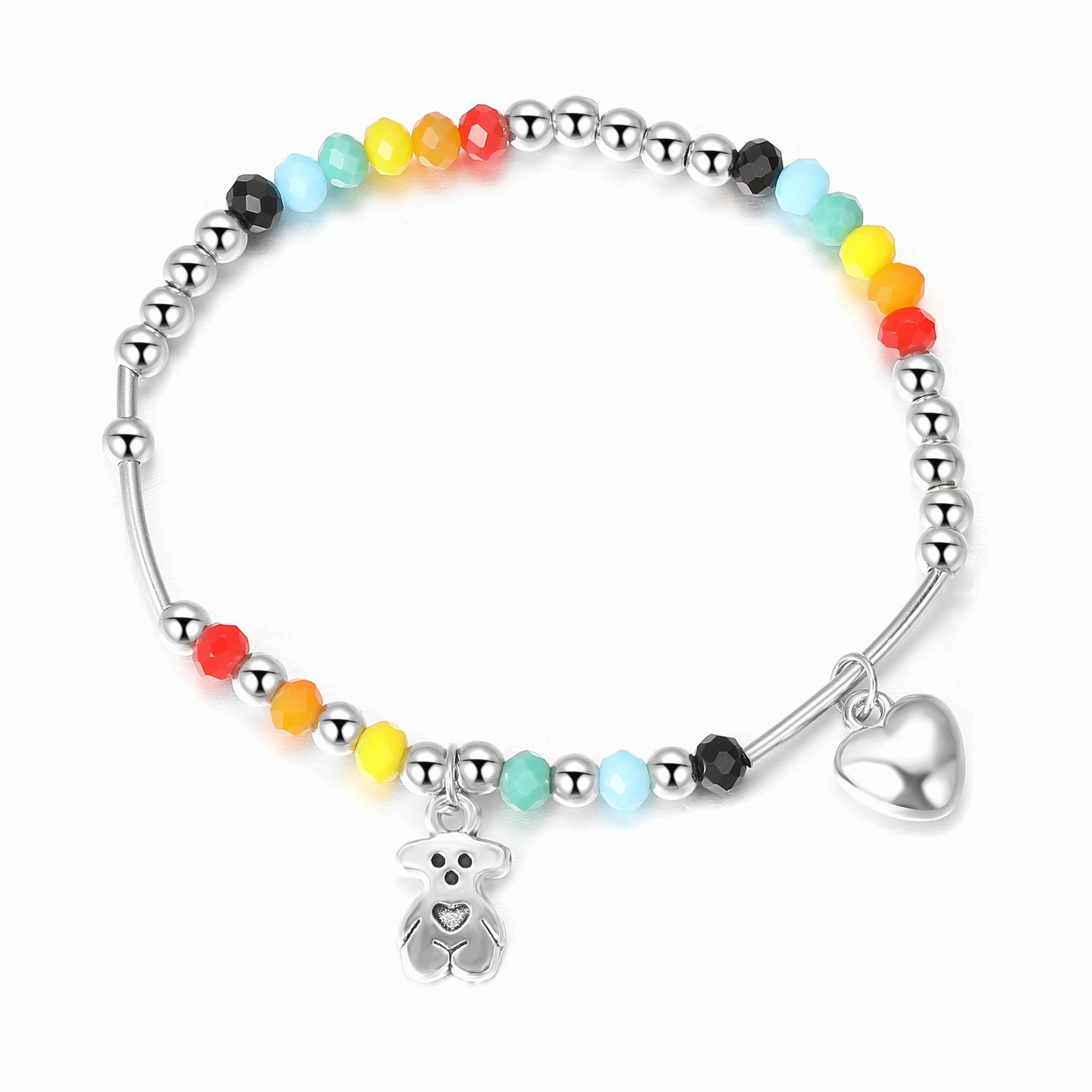 Wholesale Rainbow Smiley Bear Heart Beaded Bracelet