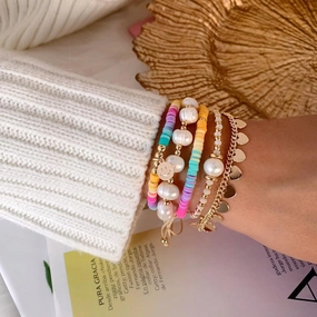 Wholesale Rainbow Soft Ceramic Pieces Pearl Bracelet