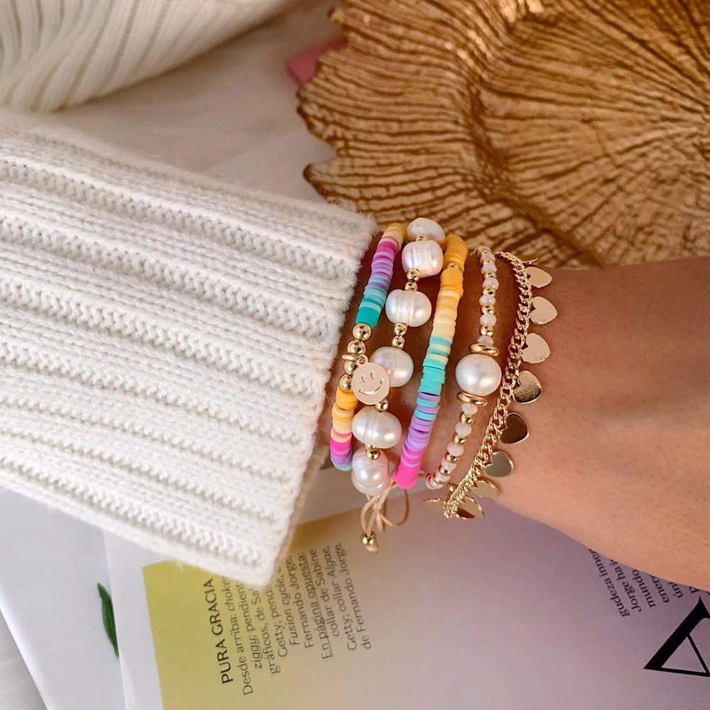Wholesale Rainbow Soft Ceramic Pieces Pearl Bracelet