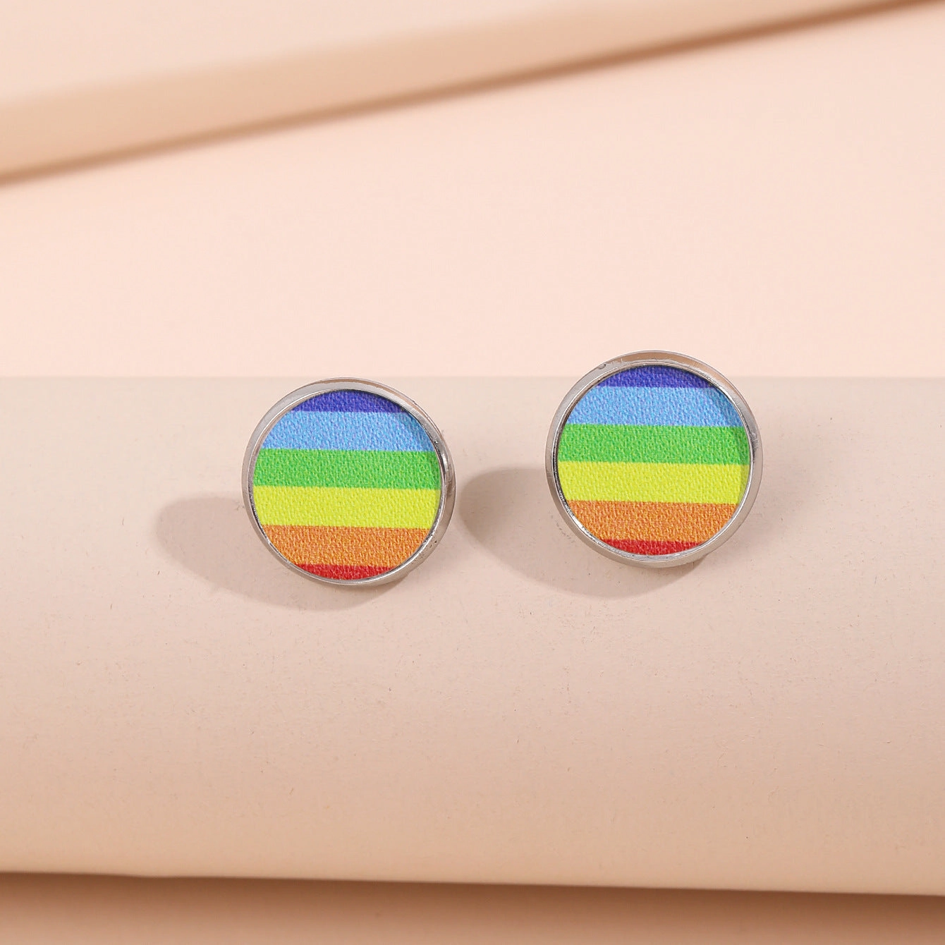 Wholesale Rainbow Stripe Love Butterfly Drop Leather Earrings