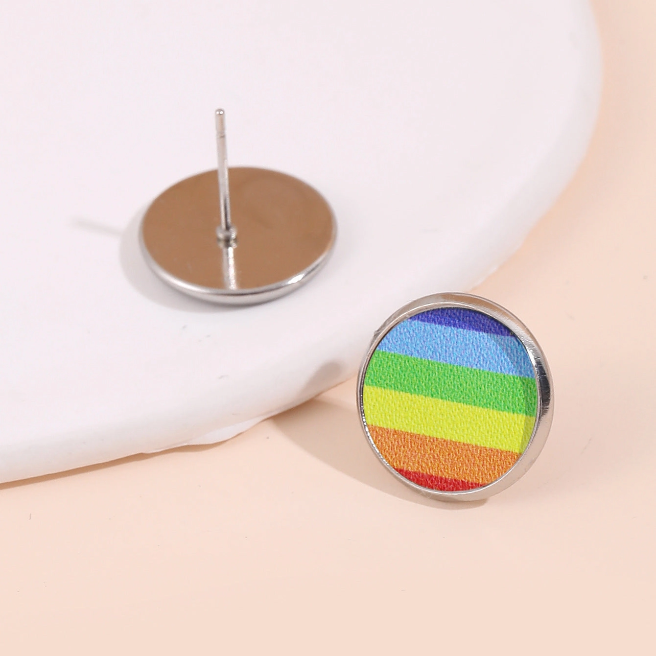 Wholesale Rainbow Stripe Love Butterfly Drop Leather Earrings