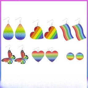 Wholesale Rainbow Stripe Love Butterfly Drop Leather Earrings