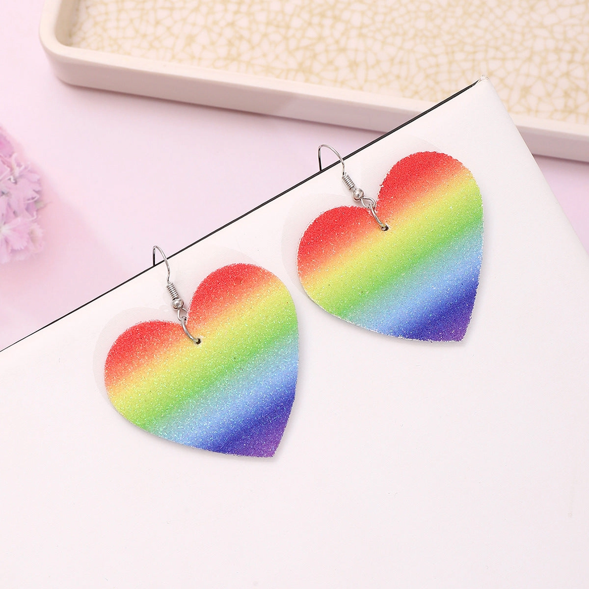 Wholesale Rainbow Stripe Love Butterfly Drop Leather Earrings