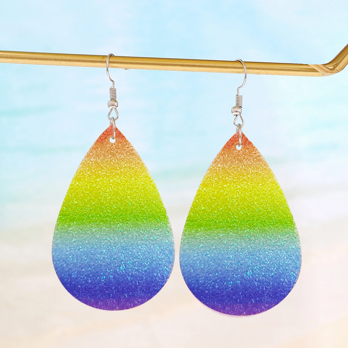 Wholesale Rainbow Stripe Love Butterfly Drop Leather Earrings