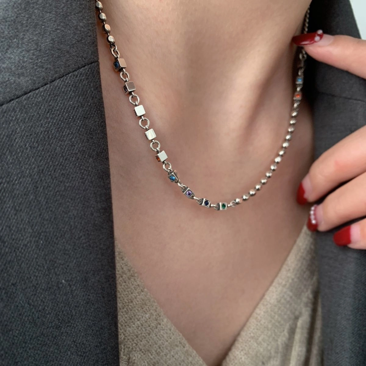 Wholesale rainbow zircon vintage style sweater chain necklace