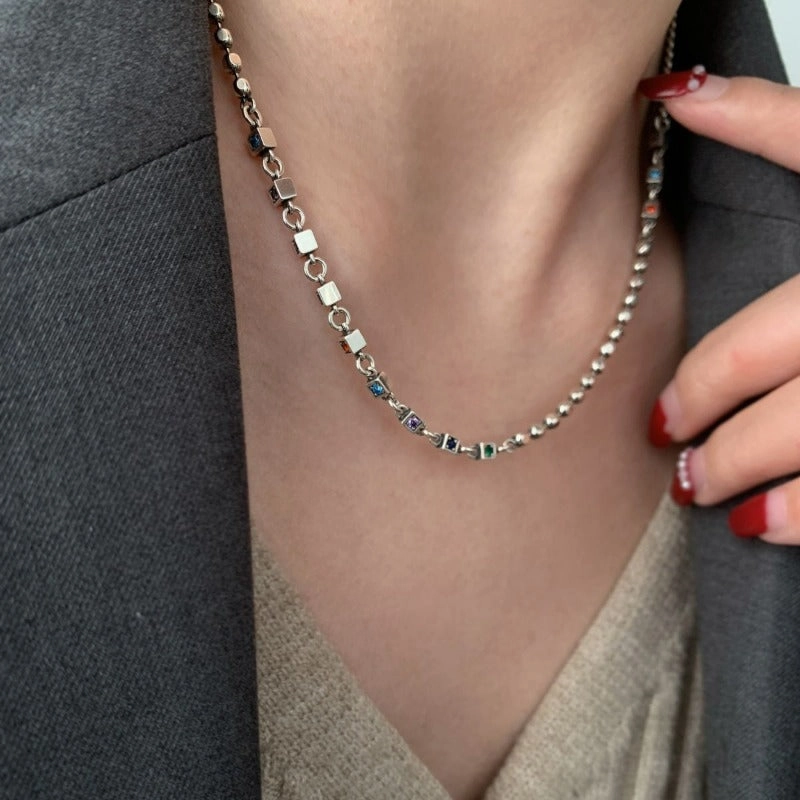 Wholesale rainbow zircon vintage style sweater chain necklace
