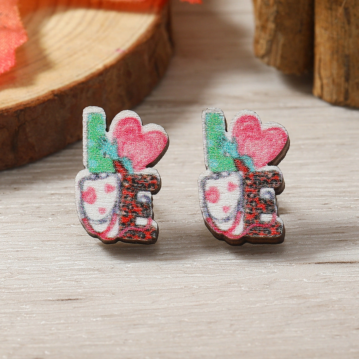 Wholesale Raindrop Umbrella Cat Love Cartoon Wooden Earrings